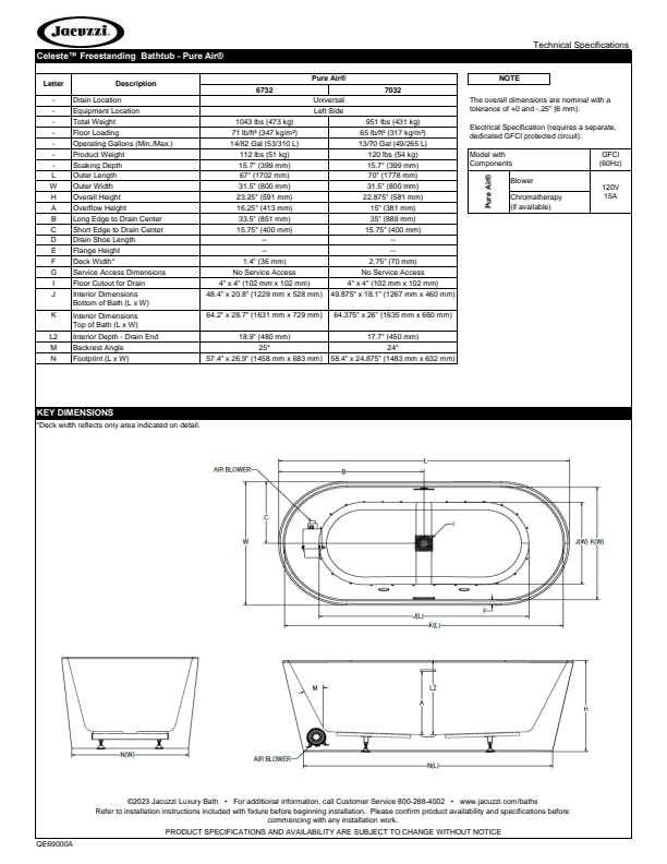 Celeste™ 6732 Freestanding Pure Air Bath Jacuzzi®