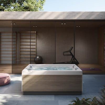 Unique Hot Tubs, minimalistische stijl met zitplaatsen naast elkaar, ideaal voor stellen